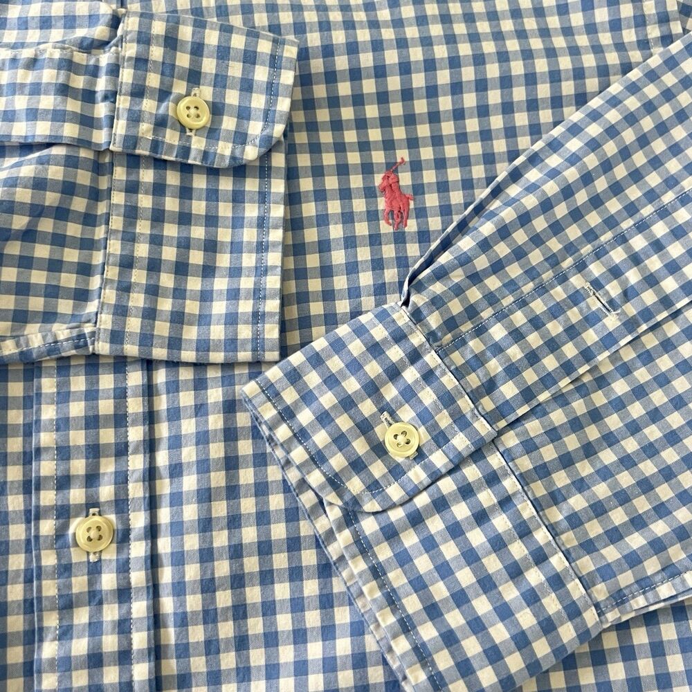 Ralph Lauren Classic Fit Blue White Gingham Check Button Down Shirt Mens L